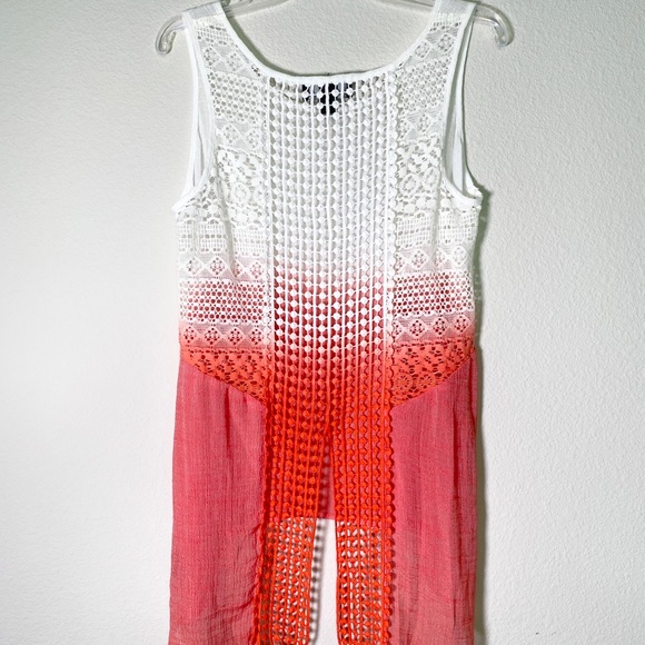 BCX Size S Tunic Cover Up White Red Ombré - Picture 2 of 4